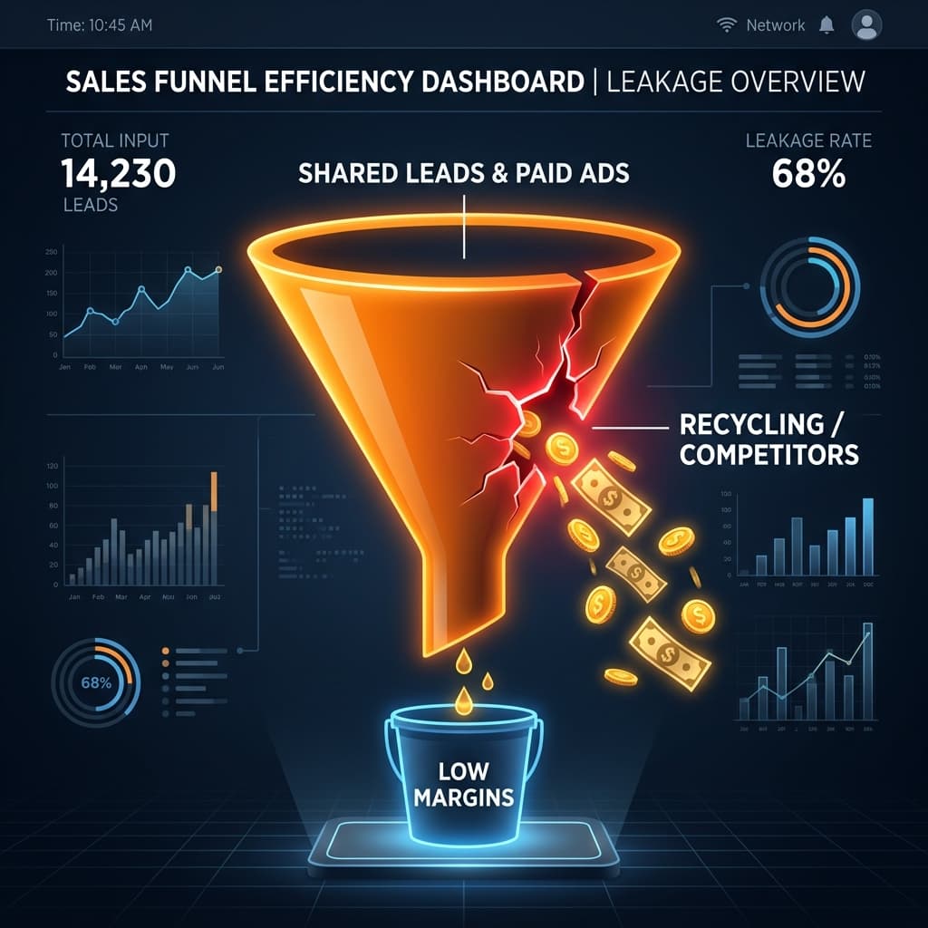 High-Tech Leaky Lead Funnel Diagram
